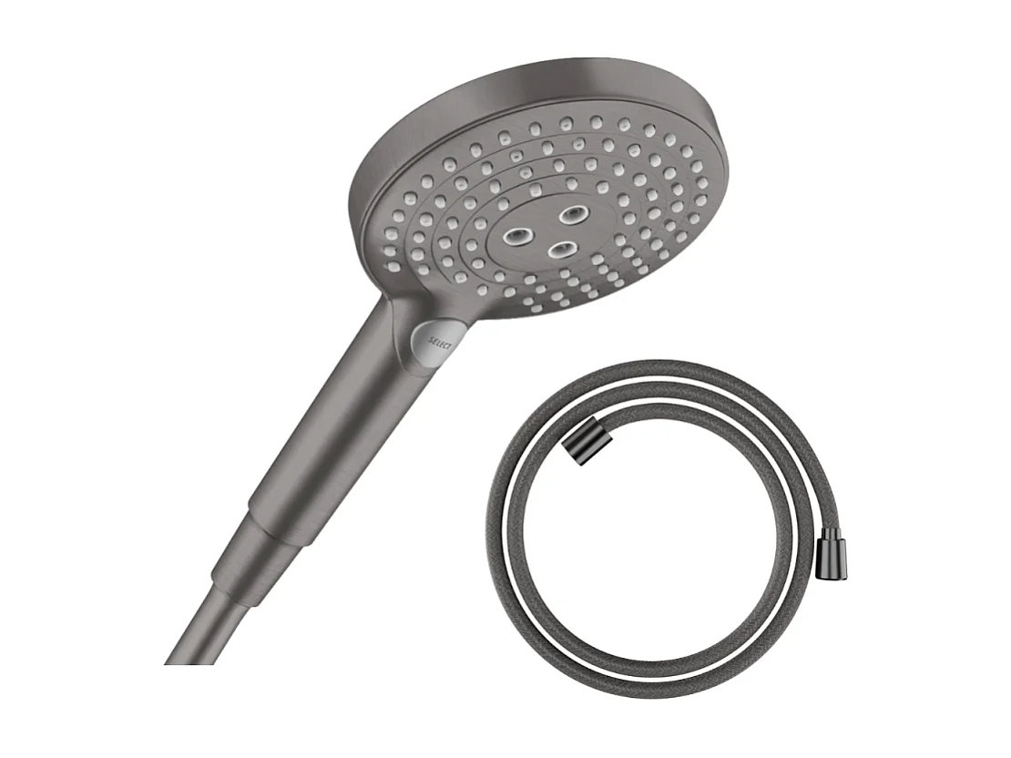 Pommeau de douche HANSGROHE Raindance Select S EcoSmart 120 3 jets + flexible HANSGROHE Designflex 200 cm Noir chromé brossé
