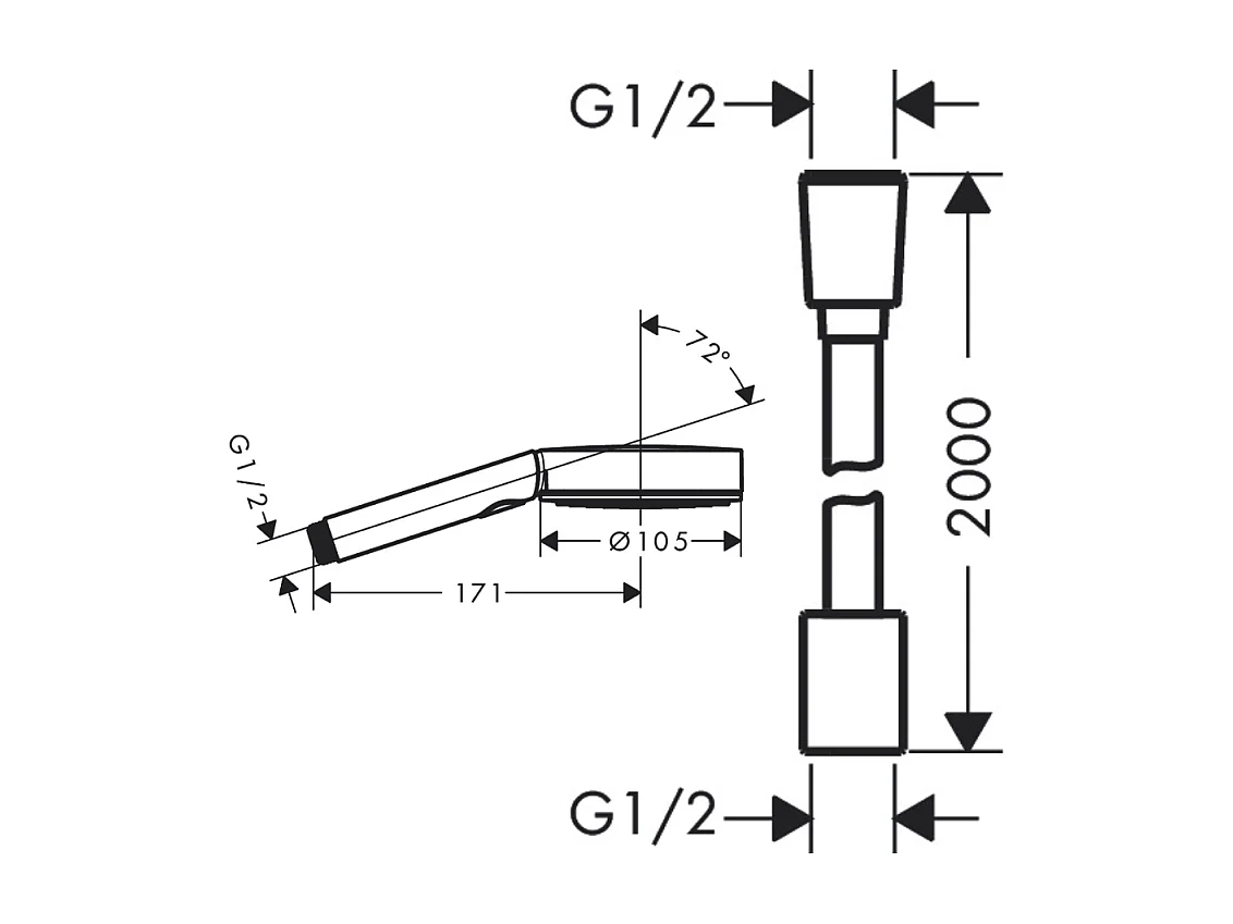 Pommeau de douche HANSGROHE Pulsify Select EcoSmart 105 3 jets Relaxation + flexible HANSGROHE Designflex 200 cm blanc mat