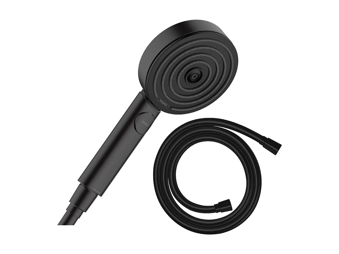 Pommeau de douche HANSGROHE Pulsify Select EcoSmart 105 3 jets Relaxation + flexible de douche Isiflex 160 cm noir mat