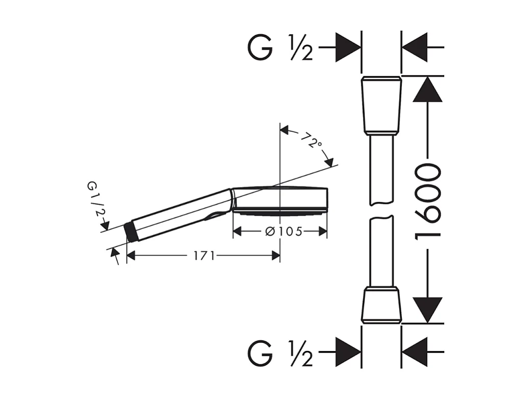 Pommeau de douche HANSGROHE Pulsify Select EcoSmart 105 3 jets Relaxation + flexible de douche Isiflex 160 cm noir mat