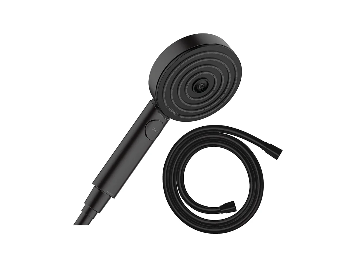 Pommeau de douche HANSGROHE Pulsify Select EcoSmart 105 3 jets Relaxation + flexible de douche Isiflex 160 cm noir mat