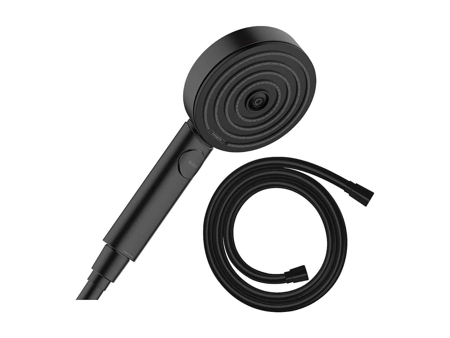 Pommeau de douche HANSGROHE Pulsify Select EcoSmart 105 3 jets Relaxation + flexible de douche Isiflex 160 cm noir mat