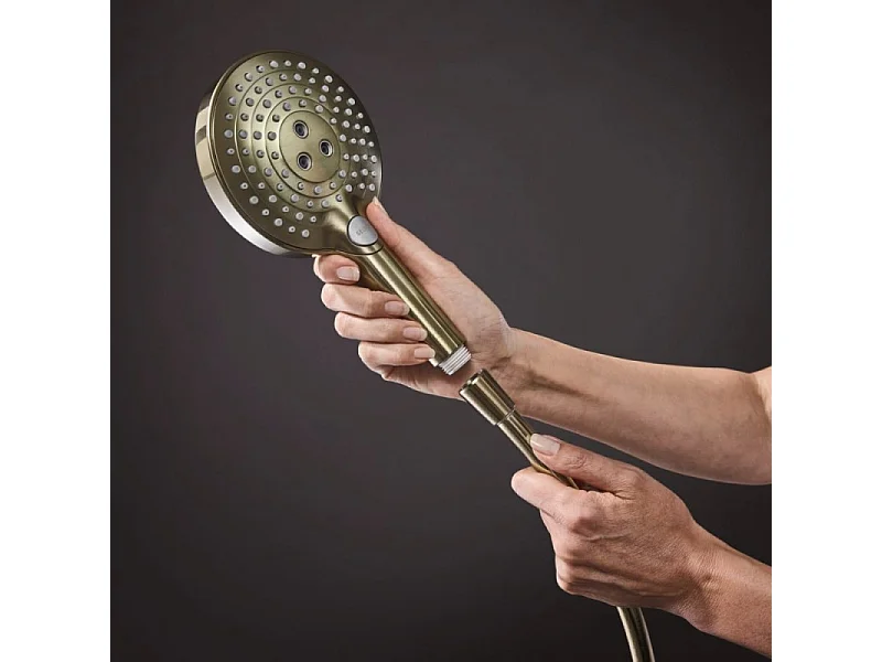 Pommeau de douche HANSGROHE Pulsify S 100 EcoSmart bronze brossé + flexible de douche 1,60 m HANSGROHE Isiflex bronze brossé