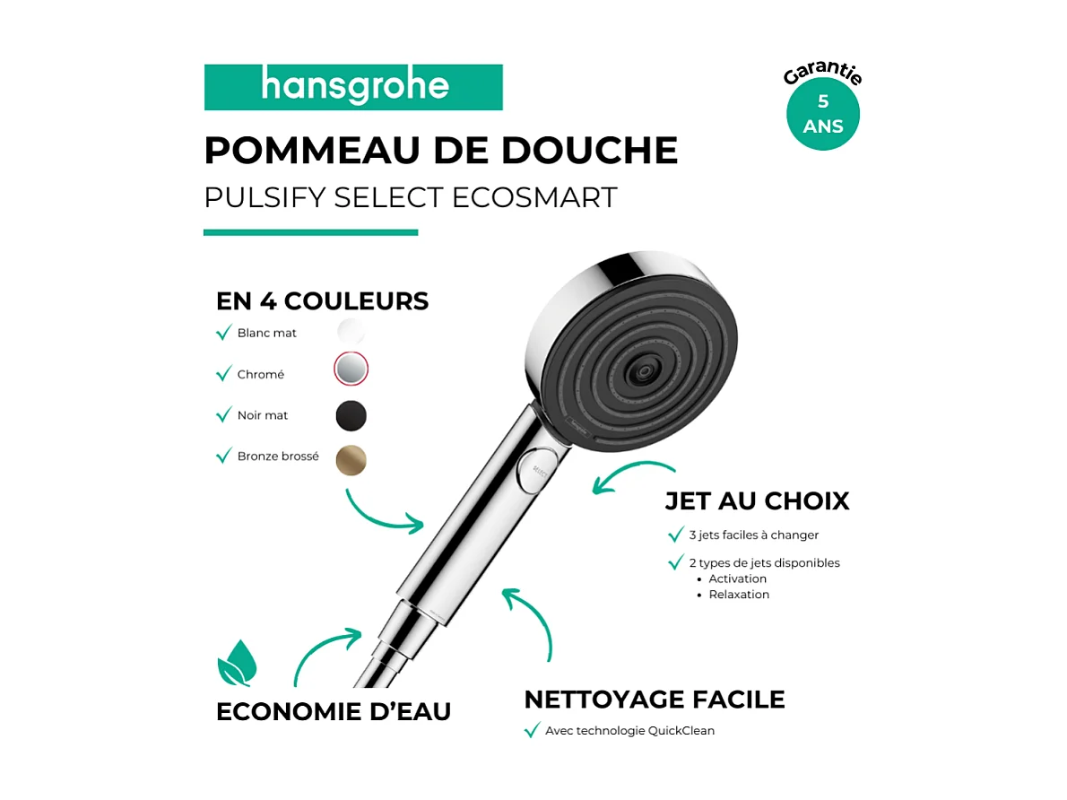 Pommeau de douche HANSGROHE Pulsify Select S 105 EcoSmart 3jets bronze brossé