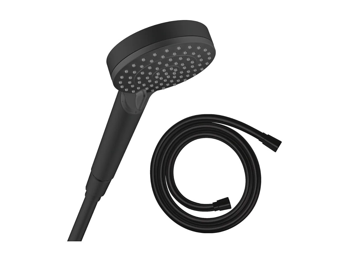 Pommeau de douche HANSGROHE Vernis Blend 100 EcoSmart Vario noir mat + flexible de douche 1,60 m HANSGROHE Isiflex noir mat