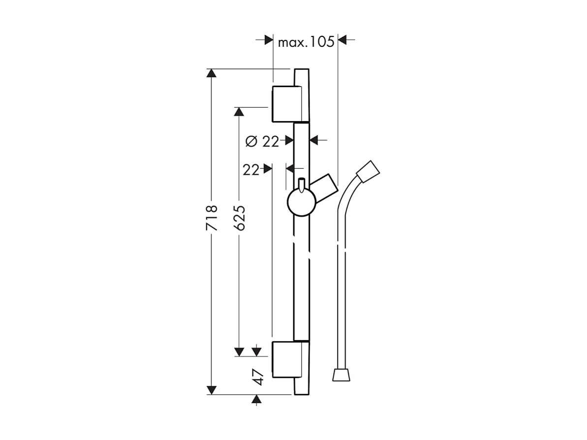 Barre de douche HANSGROHE Unica S Puro 65 cm avec flexible Noir chromé brossé