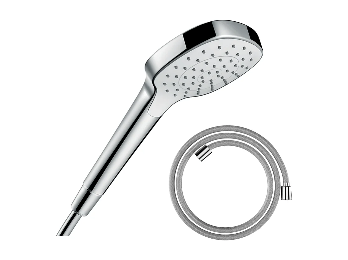 Pommeau de douche HANSGROHE Croma Select E EcoSmart blanc/chromé + flexible de douche HANSGROHE Designflex 125 cm chromé
