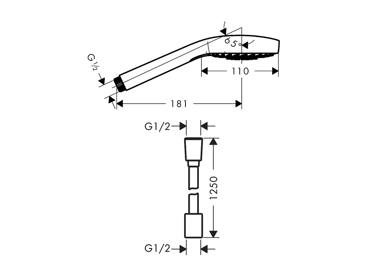 Pommeau de douche HANSGROHE Croma Select E EcoSmart blanc/chromé + flexible de douche HANSGROHE Designflex 125 cm chromé