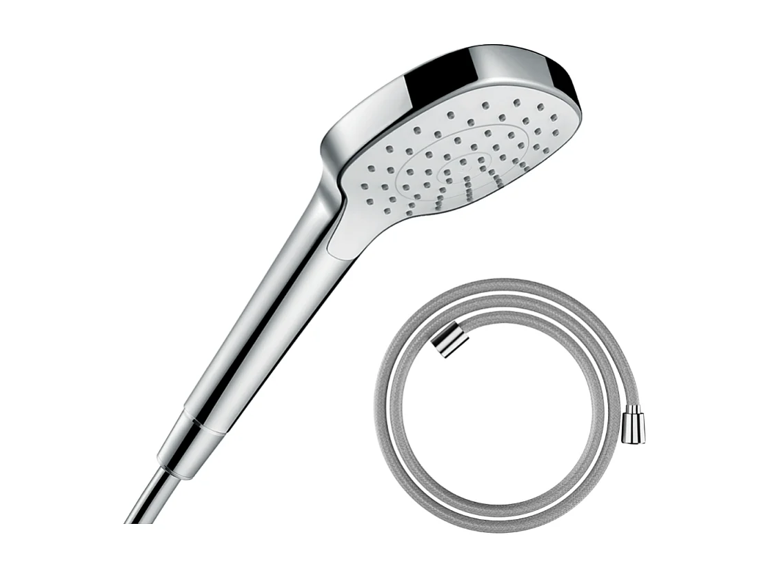 Pommeau de douche HANSGROHE Croma Select E EcoSmart blanc/chromé + flexible de douche HANSGROHE Designflex 125 cm chromé