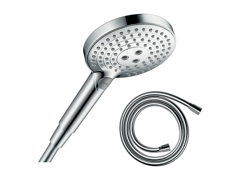 Pommeau de douche HANSGROHE Raindance Select S EcoSmart 120 3 jets chromé + flexible de douche 2 m HANSGROHE Isiflex chromé
