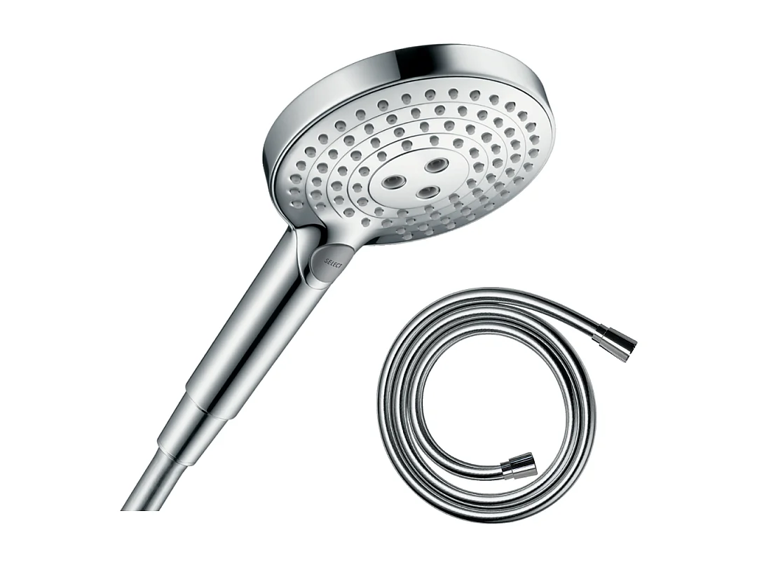 Pommeau de douche HANSGROHE Raindance Select S EcoSmart 120 3 jets chromé + flexible de douche 2 m HANSGROHE Isiflex chromé