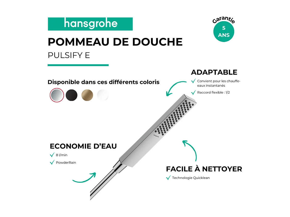 Pommeau de douche HANSGROHE Pulsify E 100 EcoSmart blanc mat