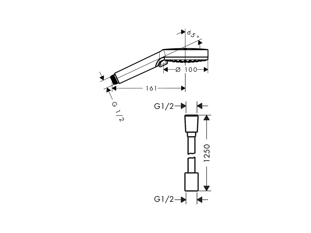 Pommeau de douche HANSGROHE Vernis Blend 100 EcoSmart Vario noir mat + flexible de douche HANSGROHE Designflex 125 cm noir mat