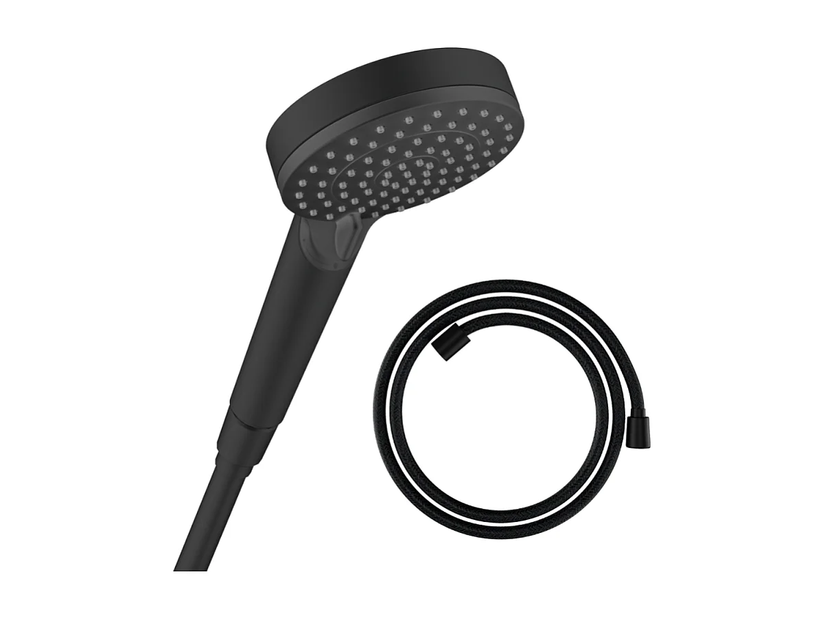Pommeau de douche HANSGROHE Vernis Blend 100 EcoSmart Vario noir mat + flexible de douche HANSGROHE Designflex 125 cm noir mat