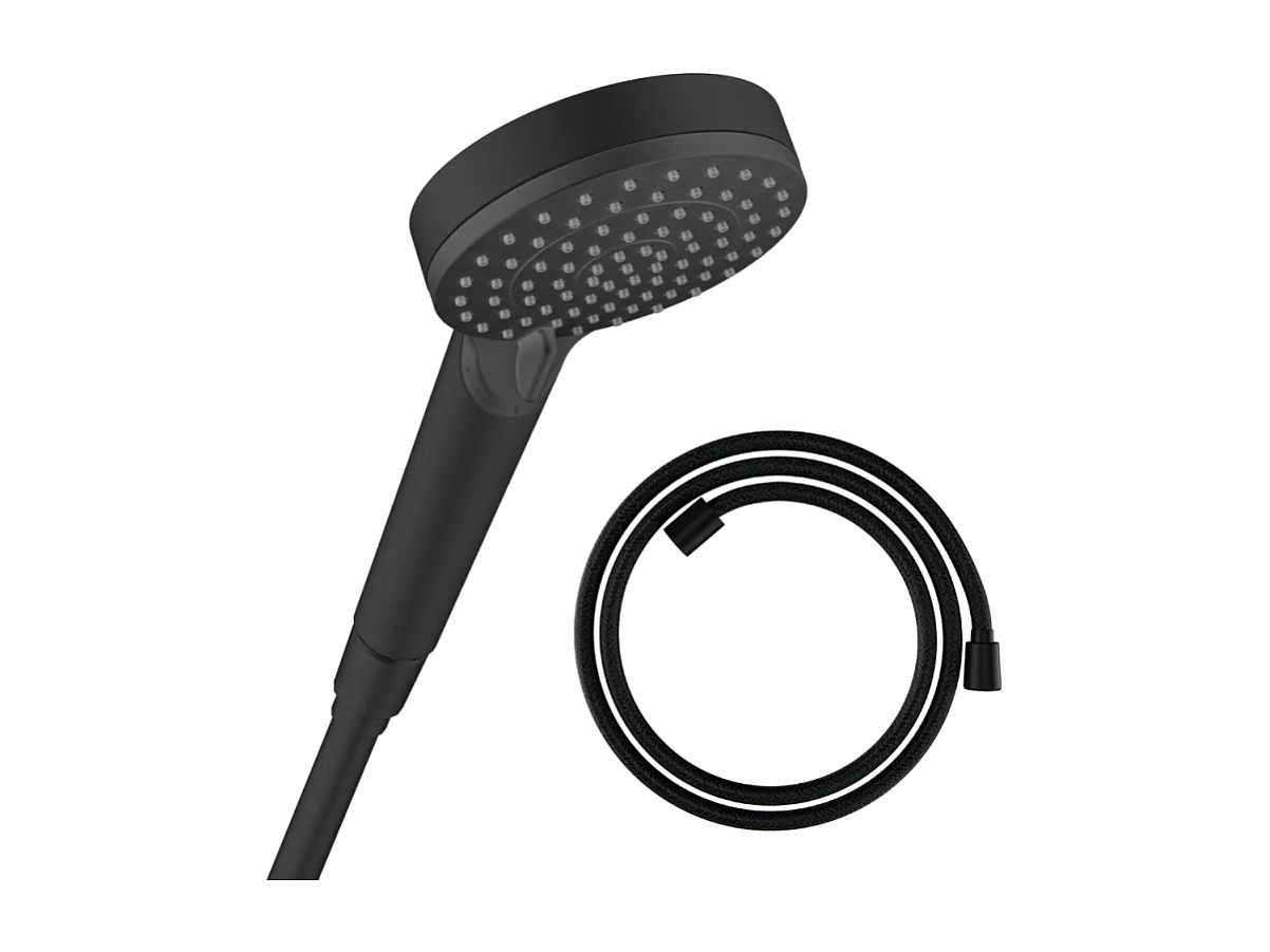 Pommeau de douche HANSGROHE Vernis Blend 100 EcoSmart Vario noir mat + flexible de douche HANSGROHE Designflex 125 cm noir mat