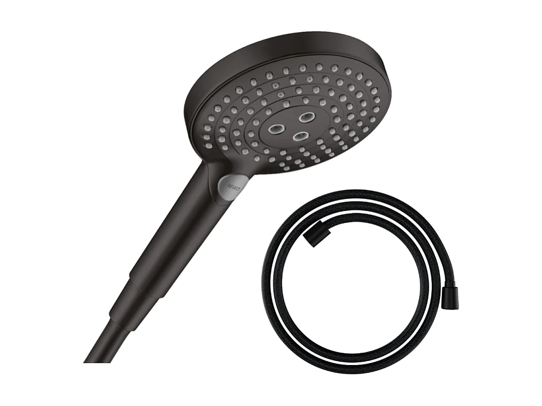 Pommeau de douche HANSGROHE Raindance Select S EcoSmart 120 3 jets + flexible HANSGROHE Designflex 125 cm noir mat