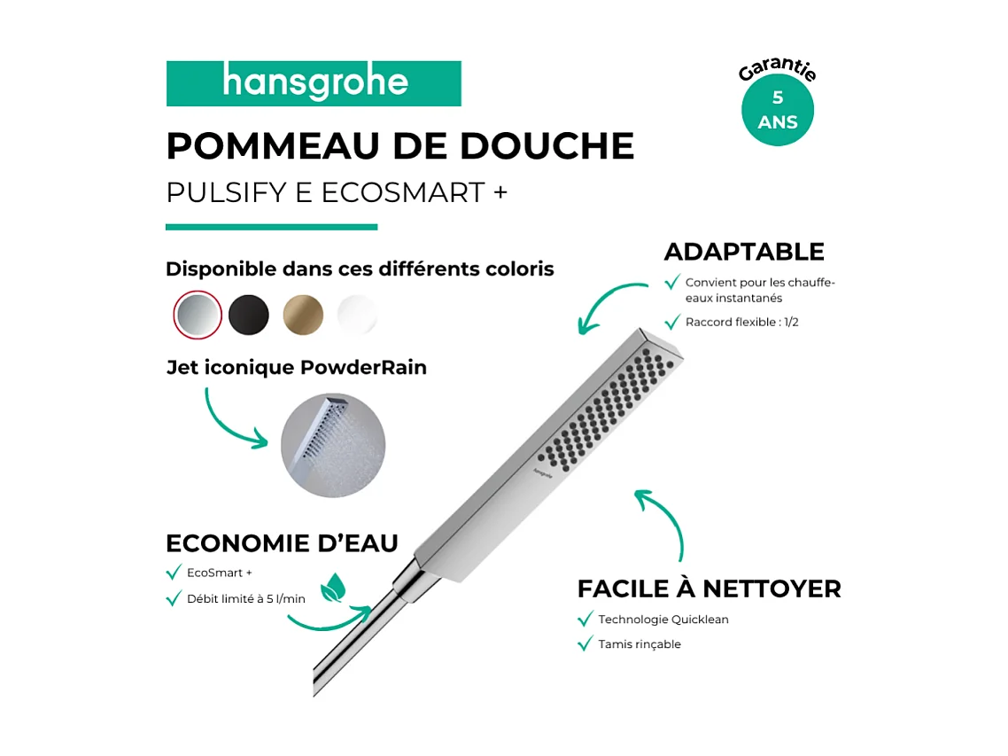 Pommeau de douche HANSGROHE Pulsify E 100 EcoSmart+ Chromé
