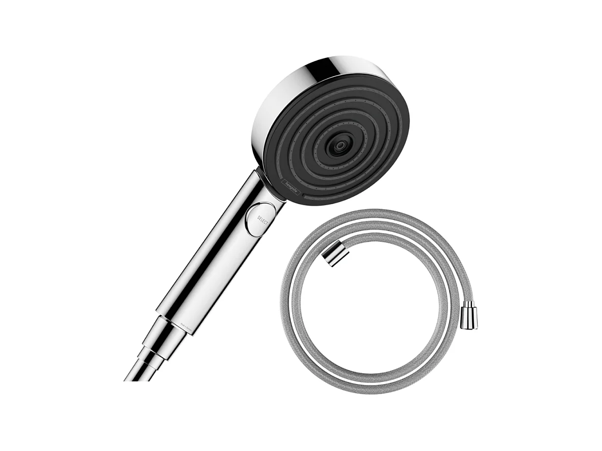 Pommeau de douche HANSGROHE Pulsify Select EcoSmart 105 3 jets relaxation + flexible HANSGROHE Designflex 200 cm chromé