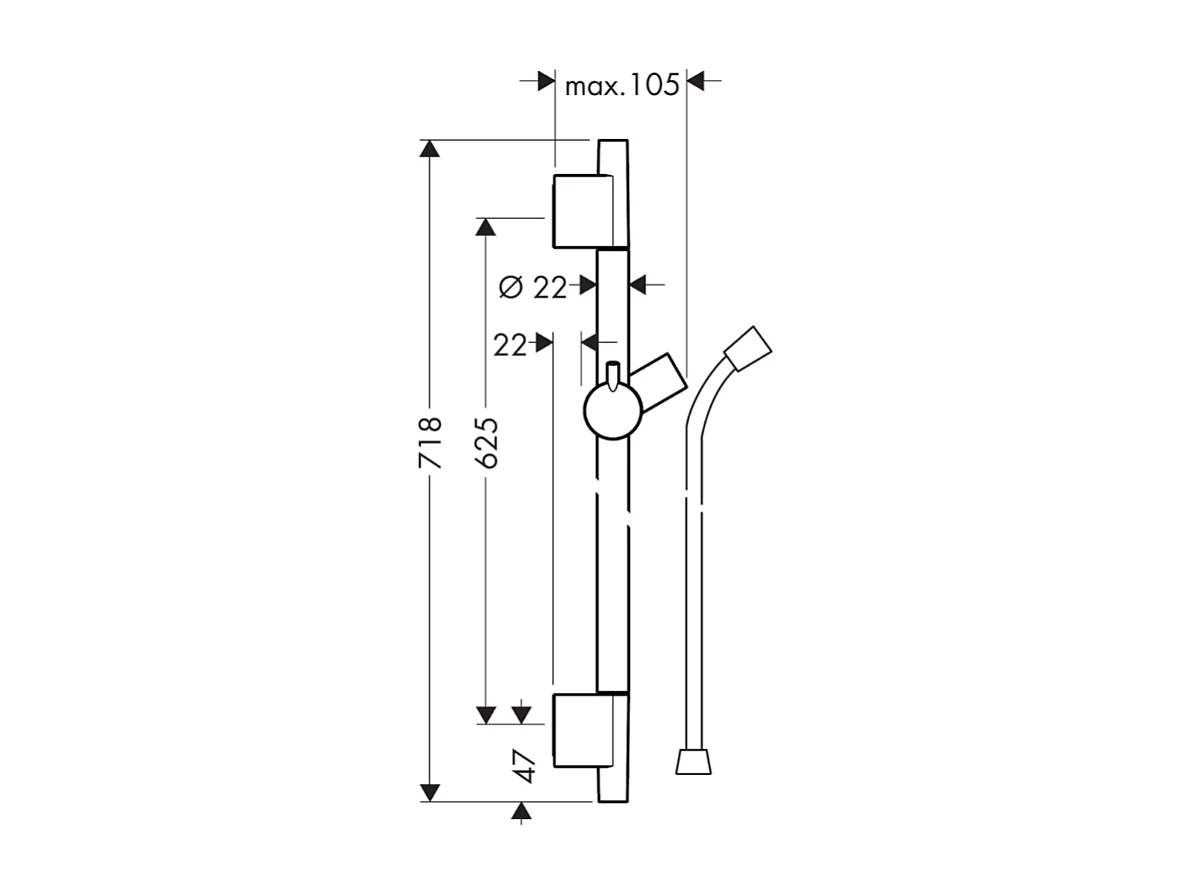 Barre de douche HANSGROHE Unica S Puro 65 cm avec flexible Blanc mat