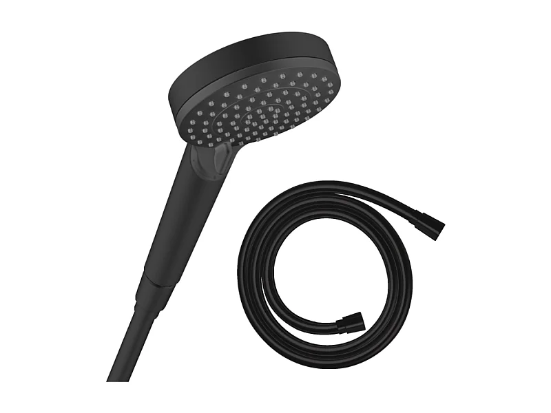 Pommeau de douche HANSGROHE Vernis Blend 100 EcoSmart Vario noir mat + flexible de douche 1,25 m HANSGROHE Isiflex noir mat