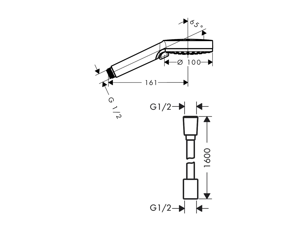Pommeau de douche HANSGROHE Vernis Blend 100 EcoSmart Vario chromé + flexible de douche HANSGROHE Designflex 160 cm chromé