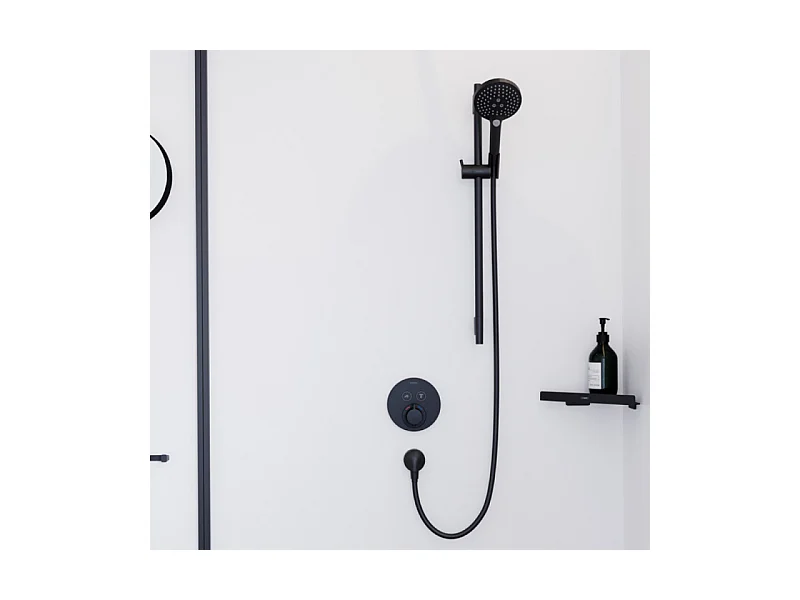 Pommeau de douche HANSGROHE Raindance Select S EcoSmart 120 3 jets noir mat + flexible de douche 1,60 m HANSGROHE Isiflex noir mat