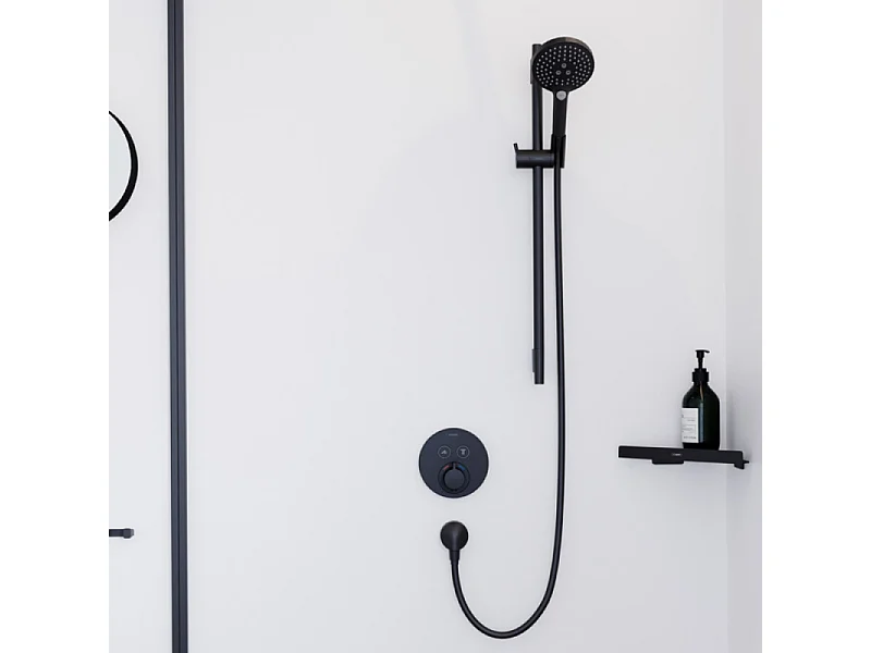 Pommeau de douche HANSGROHE Raindance Select S EcoSmart 120 3 jets noir mat + flexible de douche 1,60 m HANSGROHE Isiflex noir mat