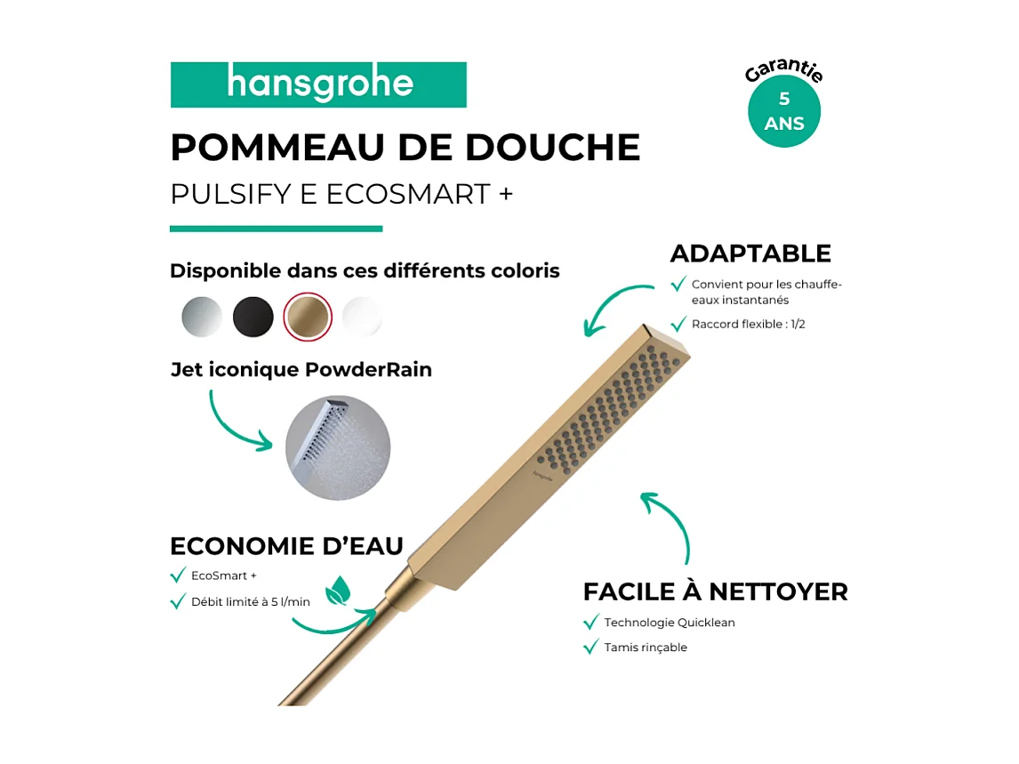 Pommeau de douche HANSGROHE Pulsify E 100 EcoSmart+ Bronze brossé
