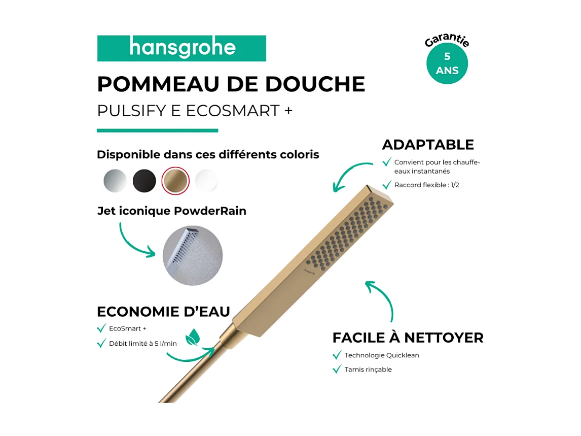 Pommeau de douche HANSGROHE Pulsify E 100 EcoSmart+ Bronze brossé