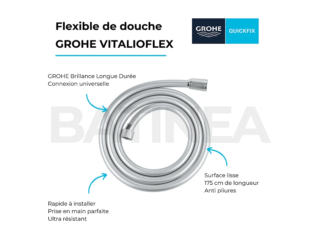 Flexible de douche GROHE VitalioFlex Silver 175 cm chromé