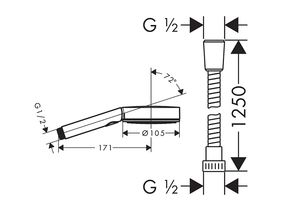 Pommeau de douche HANSGROHE Pulsify Select EcoSmart 105 3 jets relaxation + flexible de douche Metaflex 125 cm chromé