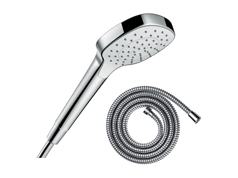 Pommeau de douche HANSGROHE Croma Select E EcoSmart blanc/chromé + flexible de douche 1,25 m HANSGROHE Metaflex chromé
