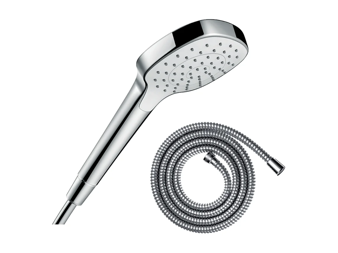 Pommeau de douche HANSGROHE Croma Select E EcoSmart blanc/chromé + flexible de douche 1,25 m HANSGROHE Metaflex chromé
