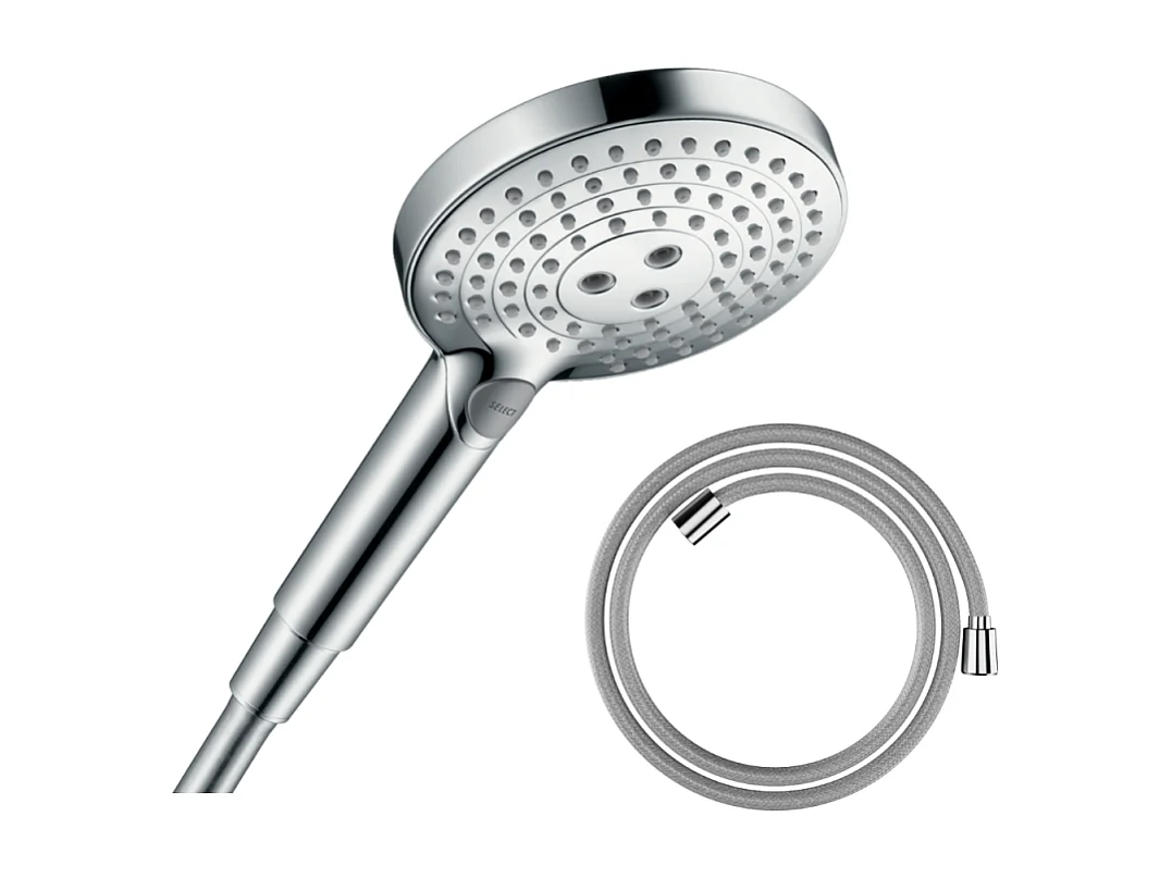 Pommeau de douche HANSGROHE Raindance Select S EcoSmart 120 3 jets chromé + flexible de douche HANSGROHE Designflex 125 cm chromé
