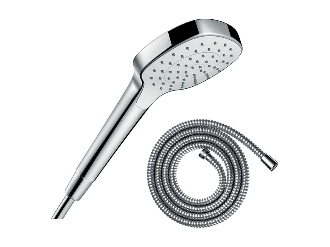 Pommeau de douche HANSGROHE Croma Select E EcoSmart blanc/chromé + flexible de douche 1,60 m HANSGROHE Metaflex chromé