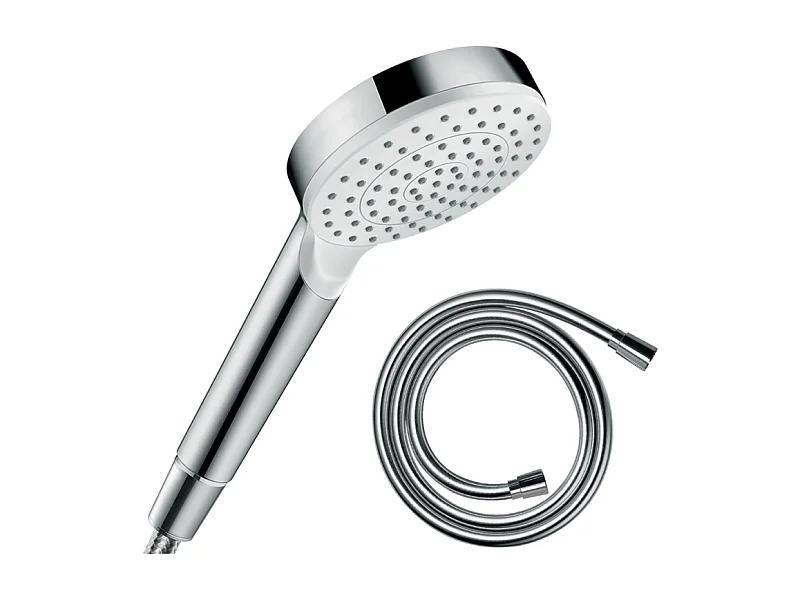 Pommeau de douche HANSGROHE Crometta EcoSmart blanc/chromé + flexible de douche 1,60 m HANSGROHE Isiflex chromé
