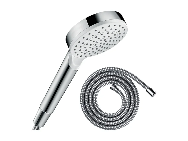 Pommeau de douche HANSGROHE Crometta EcoSmart blanc/chromé + flexible de douche 2 m HANSGROHE Metaflex chromé