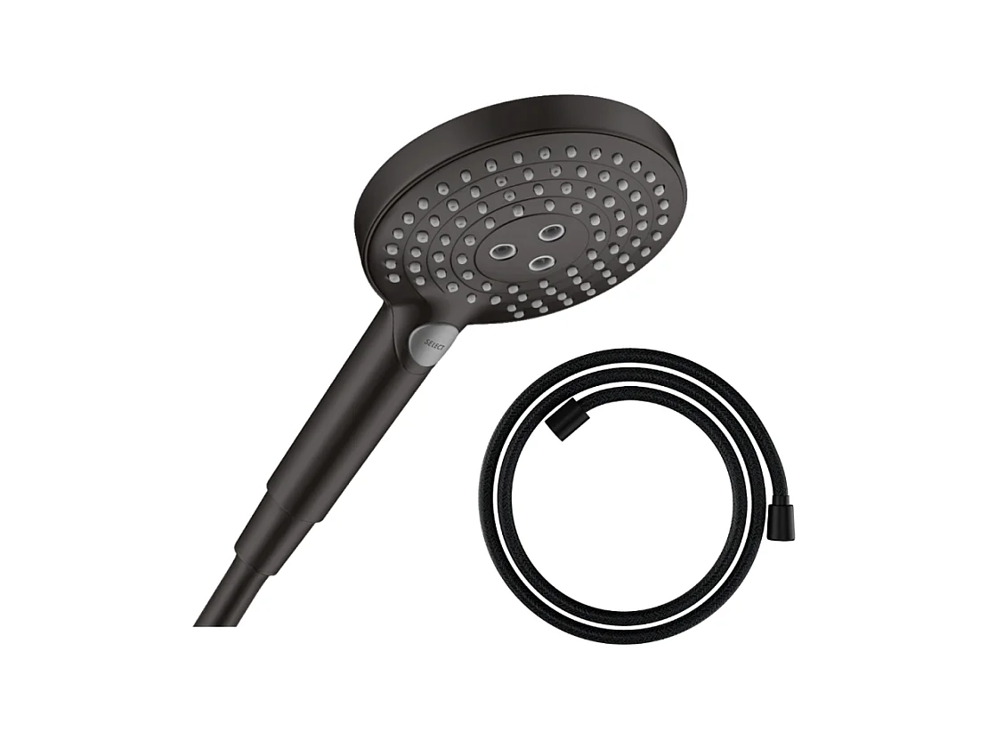 Pommeau de douche HANSGROHE Raindance Select S EcoSmart 120 3 jets + flexible HANSGROHE Designflex 160 cm noir mat