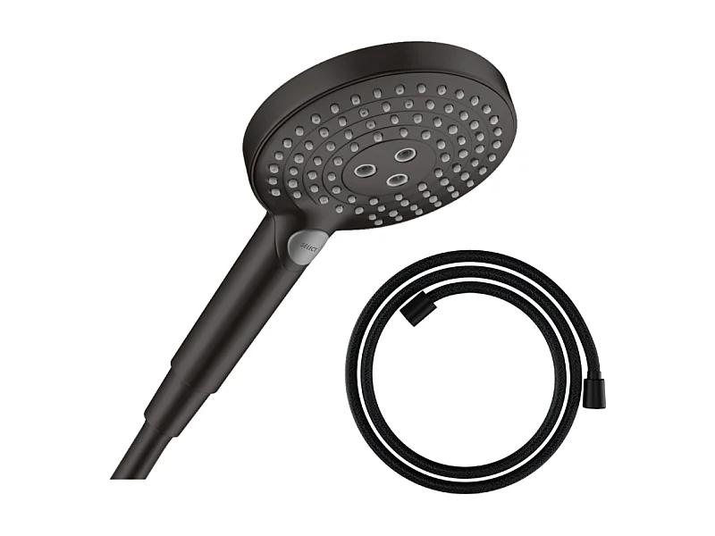 Pommeau de douche HANSGROHE Raindance Select S EcoSmart 120 3 jets + flexible HANSGROHE Designflex 160 cm noir mat