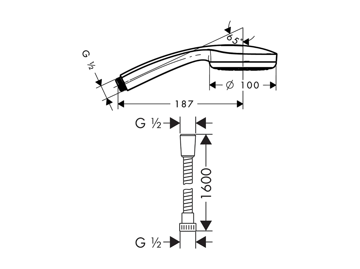 Pommeau de douche HANSGROHE Croma 100 EcoSmart chromé + flexible de douche 1,60 m HANSGROHE Metaflex chromé