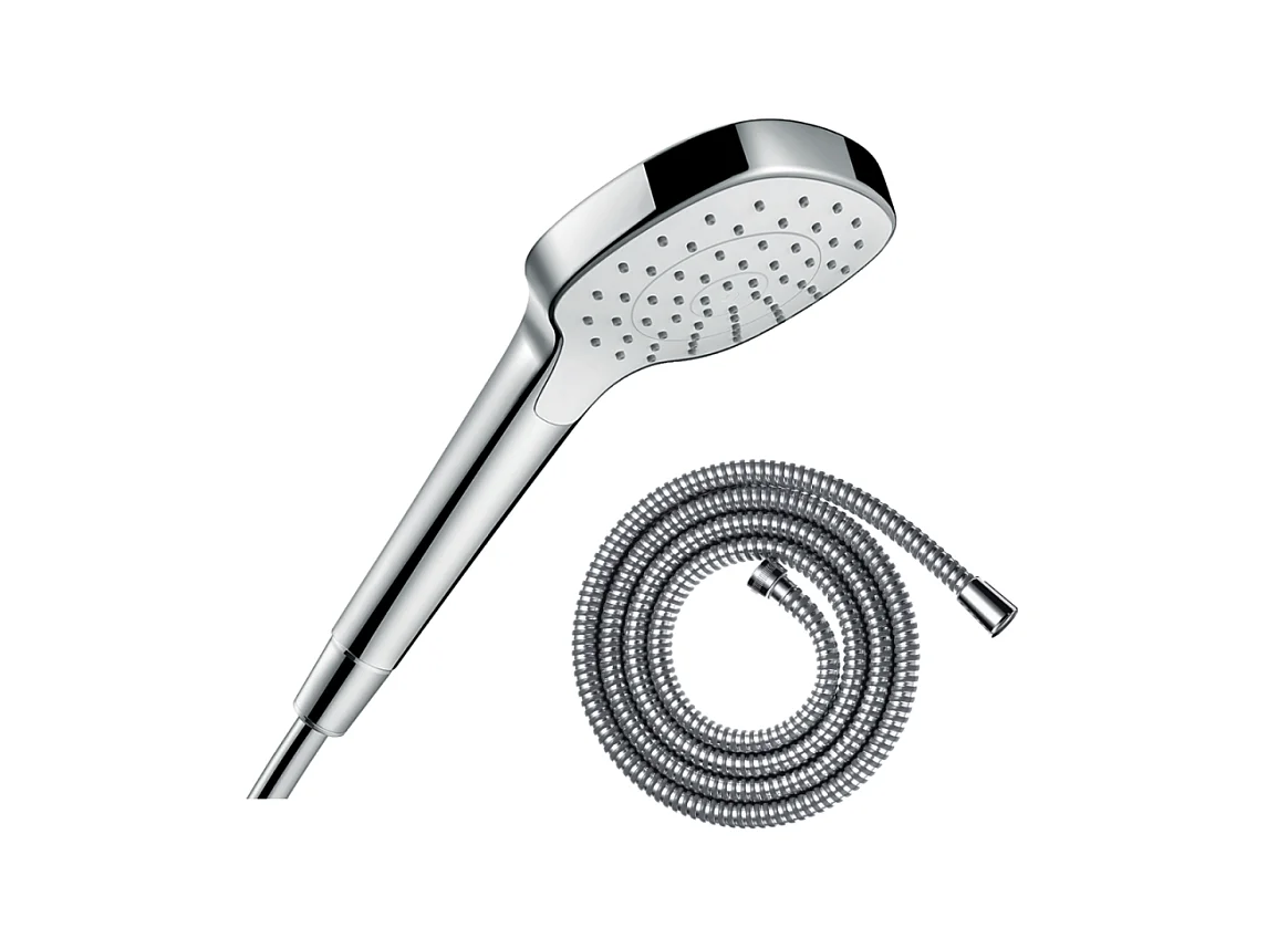 Pommeau de douche HANSGROHE Croma Select E EcoSmart blanc/chromé + flexible de douche 2 m HANSGROHE Metaflex chromé