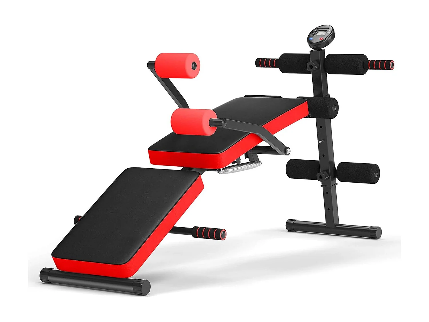 Banc de Musculation Pliable Abdos et Sit-up avec 5 Rouleaux de Mousse Charge 200KG pour Maison,Salle de Sport et Bureau, Rouge