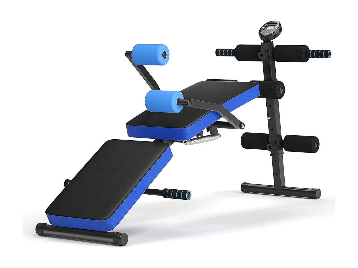 Banc de Musculation Pliable Abdos et Sit-up avec 5 Rouleaux de Mousse Charge 200KG pour Maison,Salle de Sport et Bureau, Bleu