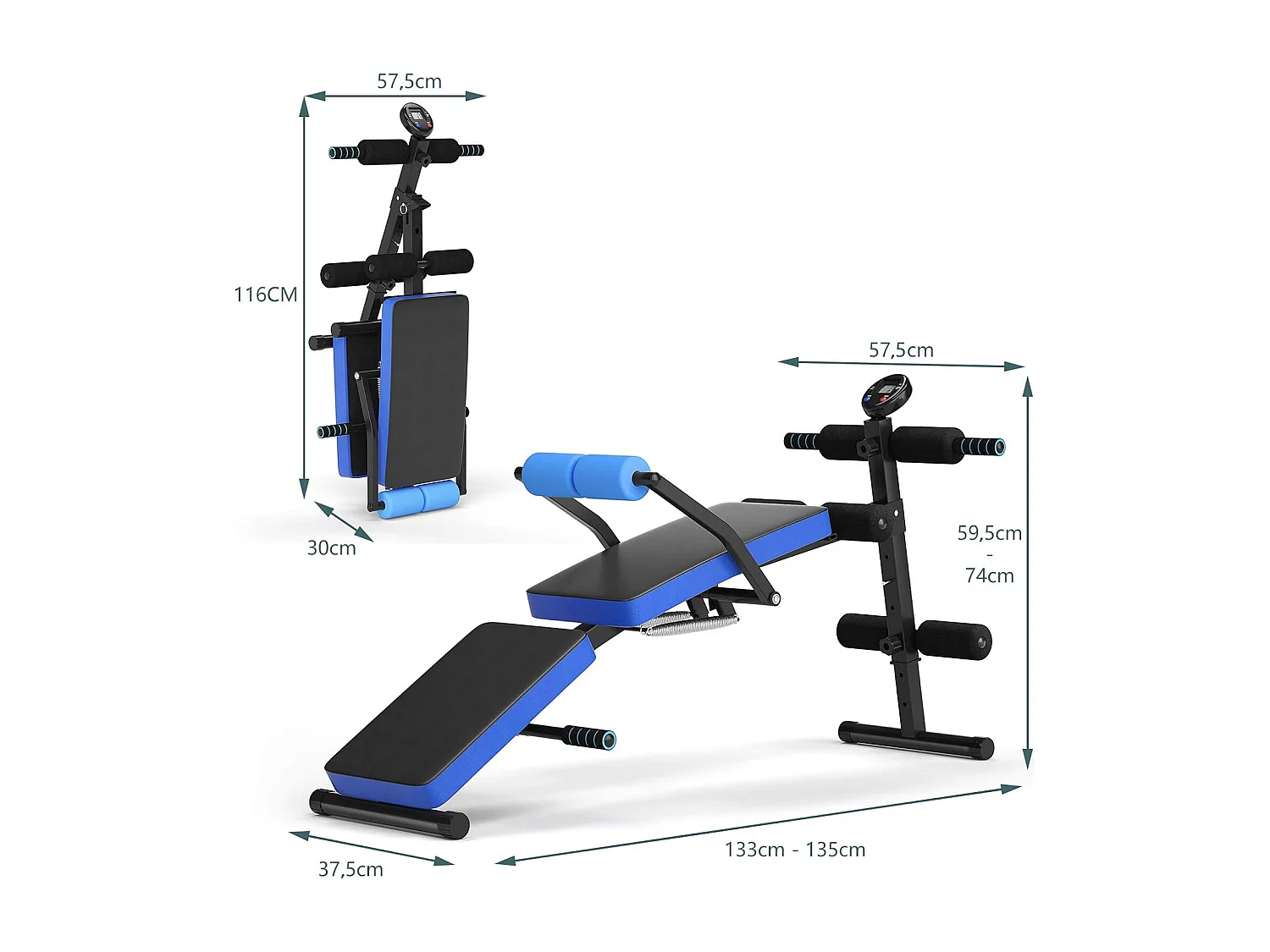 Banc de Musculation Pliable Abdos et Sit-up avec 5 Rouleaux de Mousse Charge 200KG pour Maison,Salle de Sport et Bureau, Bleu
