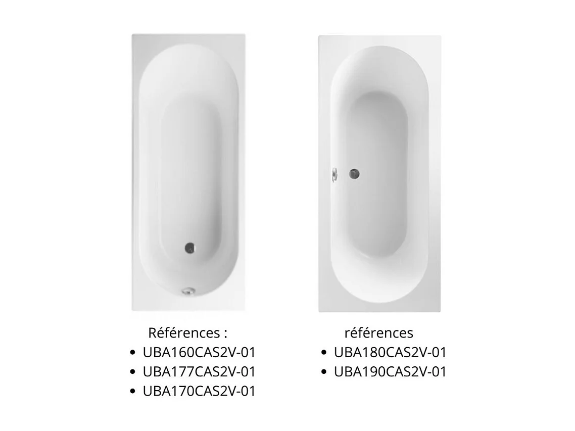 Baignoire droite 170 X 70 VILLEROY ET BOCH O Novo Solo acrylique avec pieds