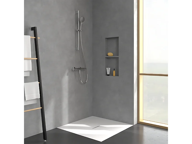 Mitigeur douche thermostatique VILLEROY ET BOCH Universal rond + Ensemble de douche Verve Showers 3 jets chromé