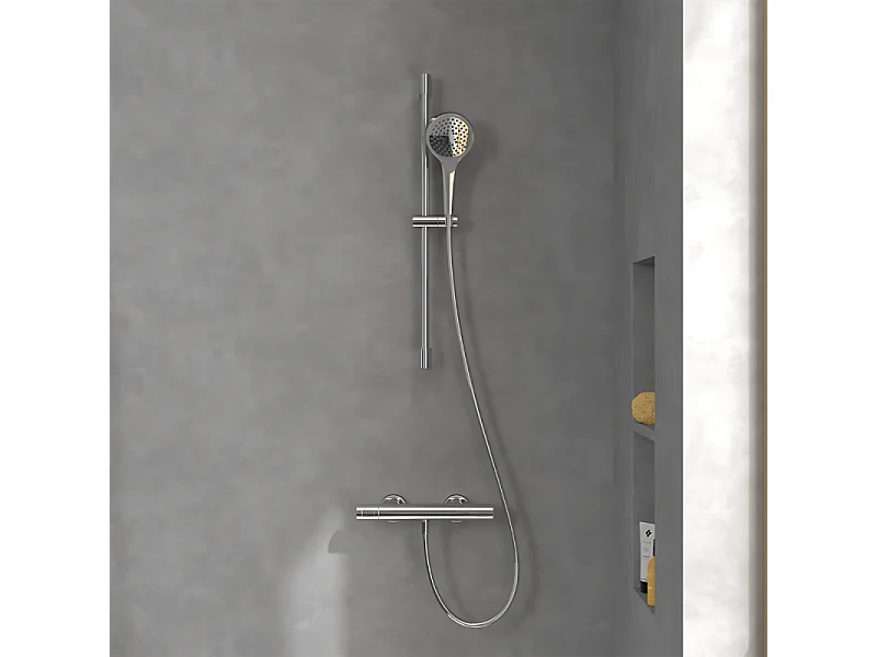 Mitigeur douche thermostatique VILLEROY ET BOCH Universal rond + Ensemble de douche Verve Showers 3 jets chromé