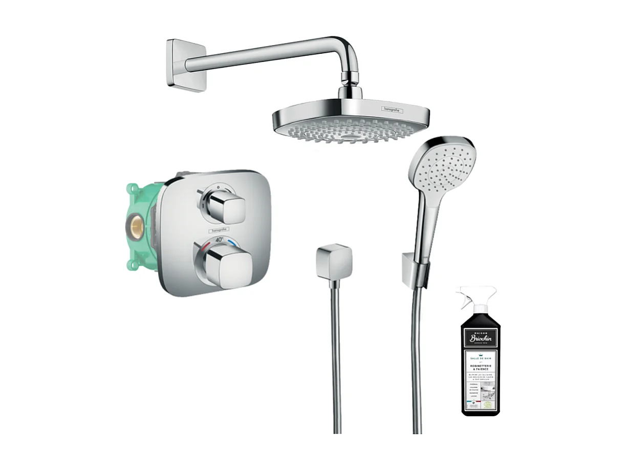 Colonne de douche thermostatique encastrée HANSGROHE Croma Select E + nettoyant Briochin