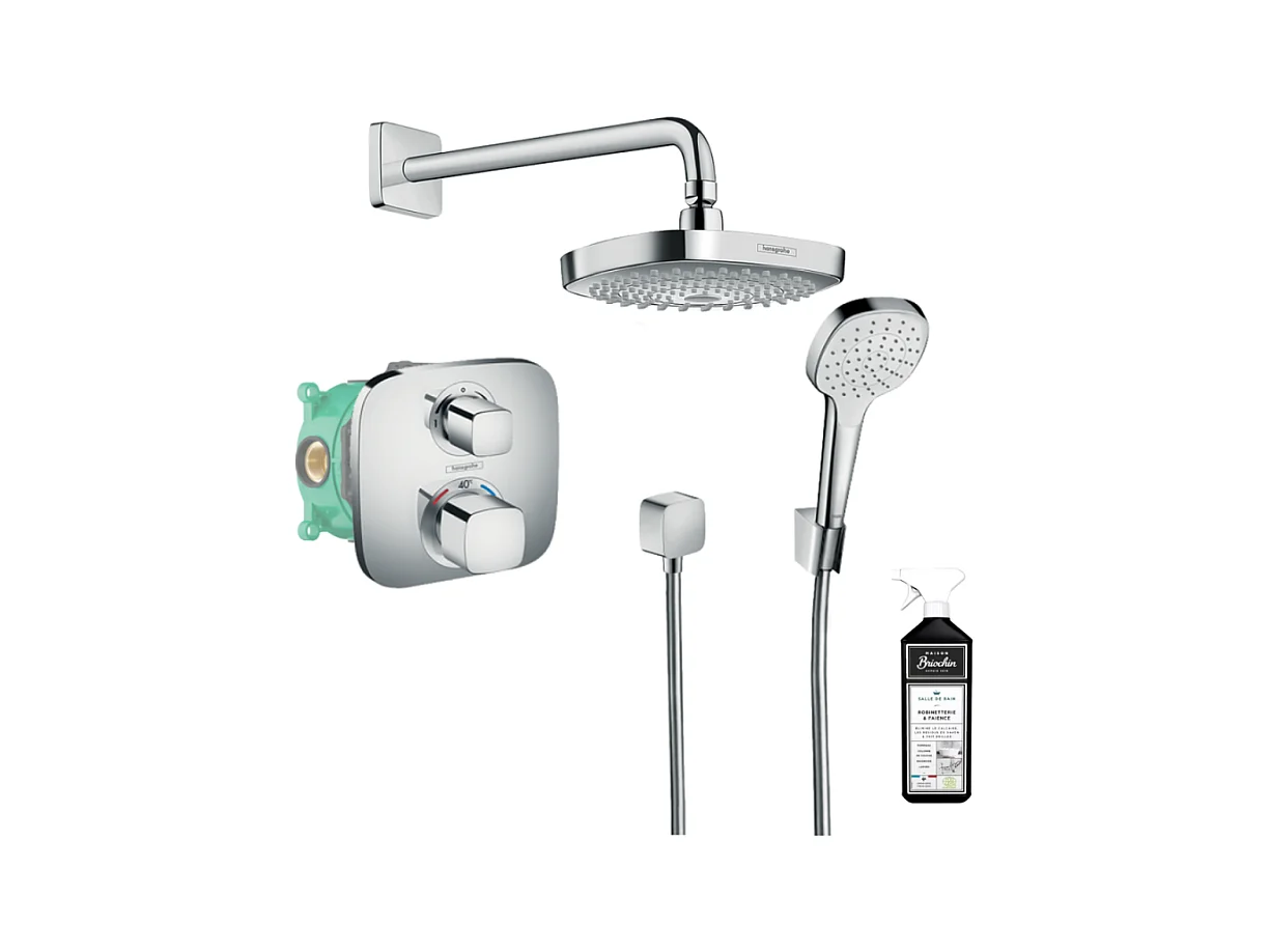 Colonne de douche thermostatique encastrée HANSGROHE Croma Select E + nettoyant Briochin