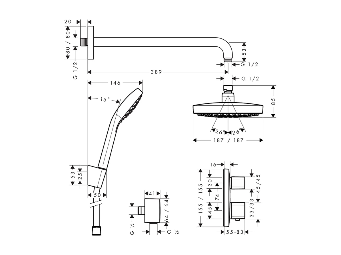 Colonne de douche thermostatique encastrée HANSGROHE Croma Select E + nettoyant Briochin